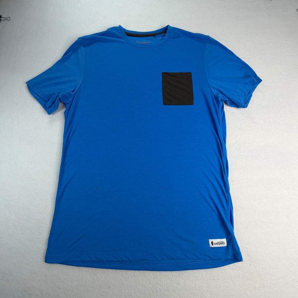 Cotopaxi Mens XL Blue Recycled Polyester Tencel Short Sleeve Pocket T-Shirt